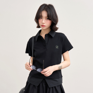 假两件polo领短袖 ü线下店同款 T恤女夏 wink 万有引力博物馆