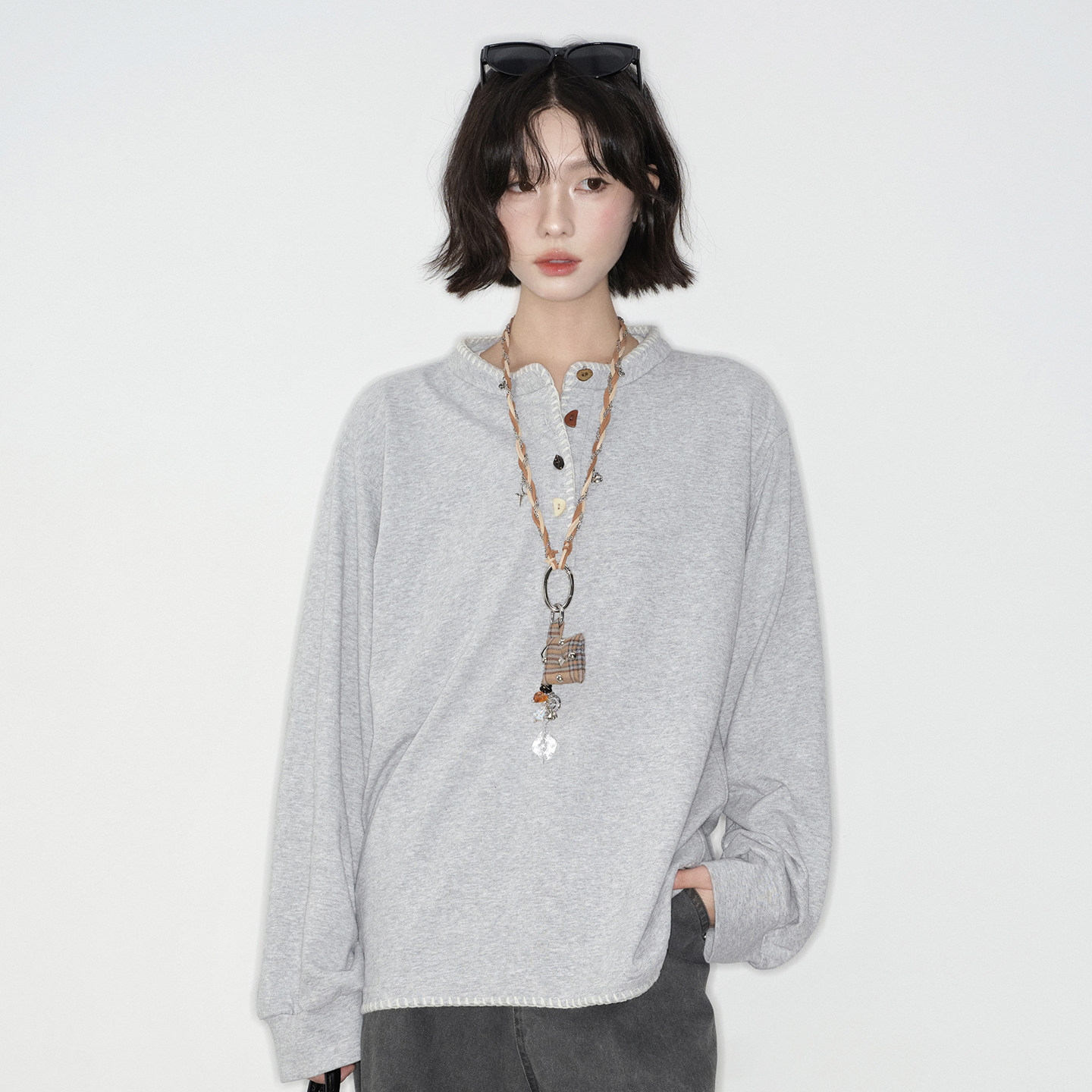 万有引力博物馆" wink ü线下店同款 " 随性慵懒风亨利领长袖T恤,女装/女士精品,T恤,淘宝优惠券,粉丝福利购,淘宝优惠卷