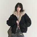 新款 万有引力博物馆毛绒连帽棉服女冬季 棉袄宽松棉衣纯色夹棉外套
