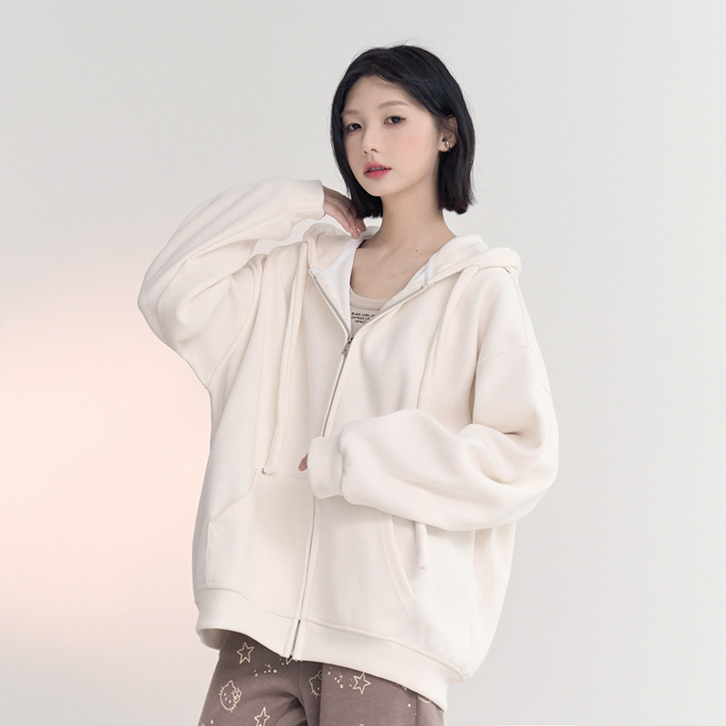 万有引力博物馆灯芯绒连帽开衫卫衣外套女春秋款宽松百搭纯色上衣
