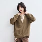 抽绳翻领上衣 宽松秋装 万有引力博物馆 撞色假两件卫衣女春秋款