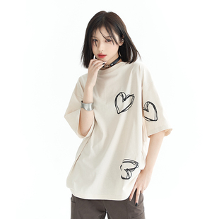 上衣K 万有引力博物馆印花短袖 T恤女夏季 2024新款 宽松体恤纯棉半袖