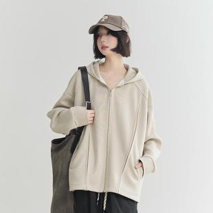 卫衣外套女春秋款 万有引力博物馆拼接纯色连帽开衫 宽松中性风上衣