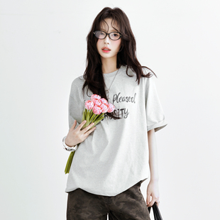 2026年新款 T恤女夏季 宽松中性风上衣 字母印花短袖 万有引力博物馆