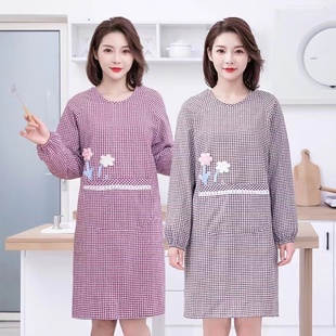 加厚棉布围裙长袖 反穿衣 男女厨房做饭家用罩衣防污工作服大人连袖