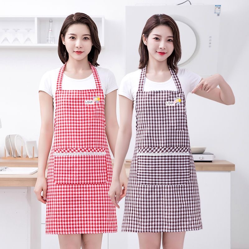 韩版棉布围裙厨房家用做饭防污挂脖围腰夏男女纯棉工作服无袖罩衣