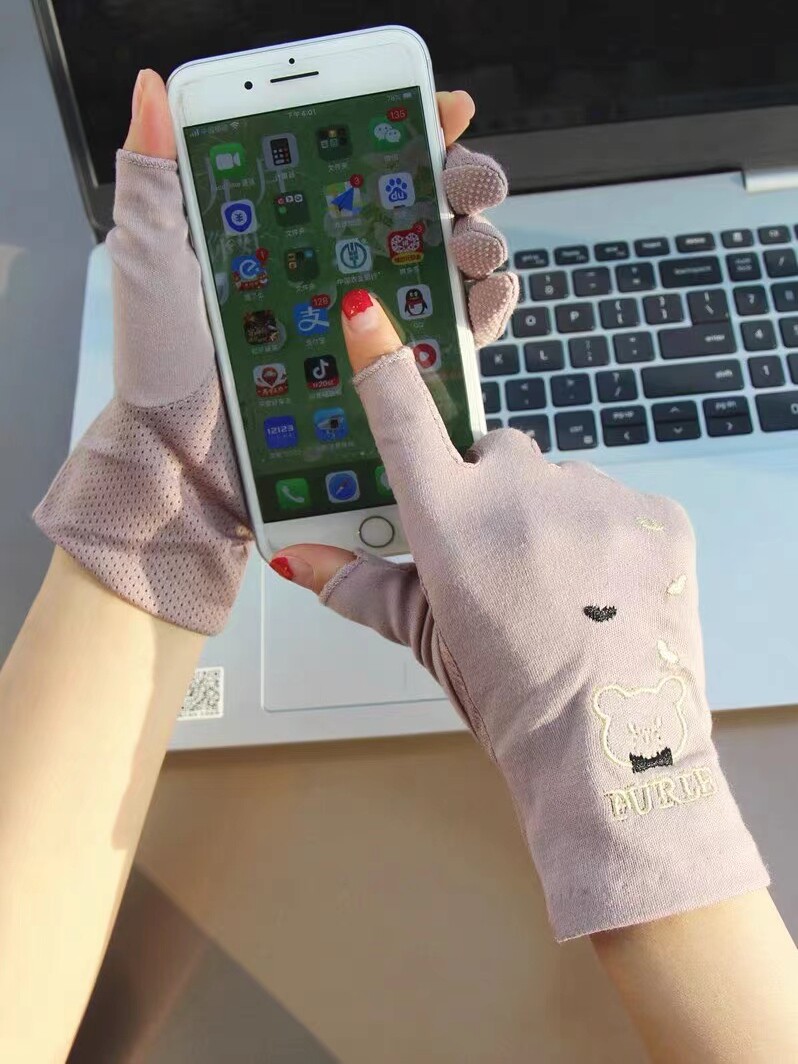 여성용 얇은 자외선 차단 장갑 운전용 자외선 차단 여름 라이딩용 미끄럼 방지 매니큐어 반손가락 차 따기 손 보호 면장갑