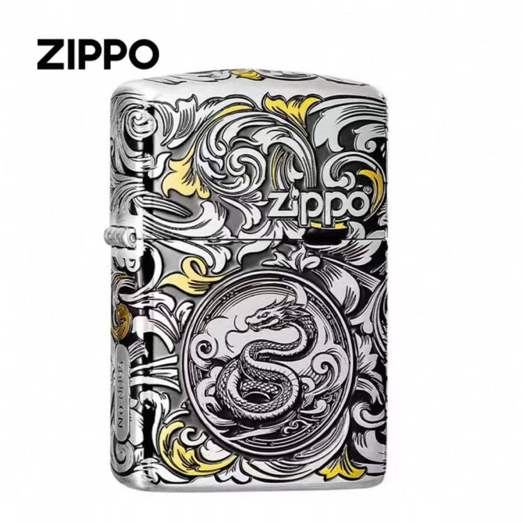 zippo防风打火机正品大叶唐草十二生肖龙错金镀银盔甲机生日送礼