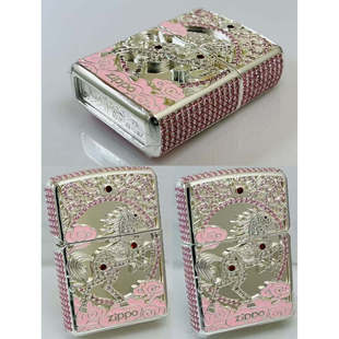 zippo煤油防风打火机正品粉钻马踏祥云马年送男友礼物一马当先
