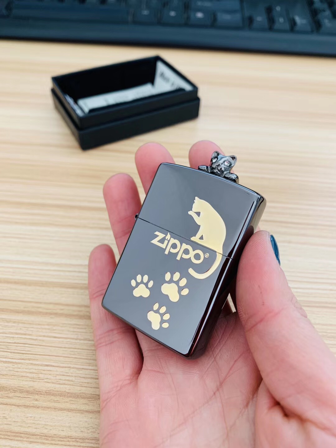 zippo芝宝防风打火机正品 日版原装黑冰猫 猫之凝望 专柜正版礼物