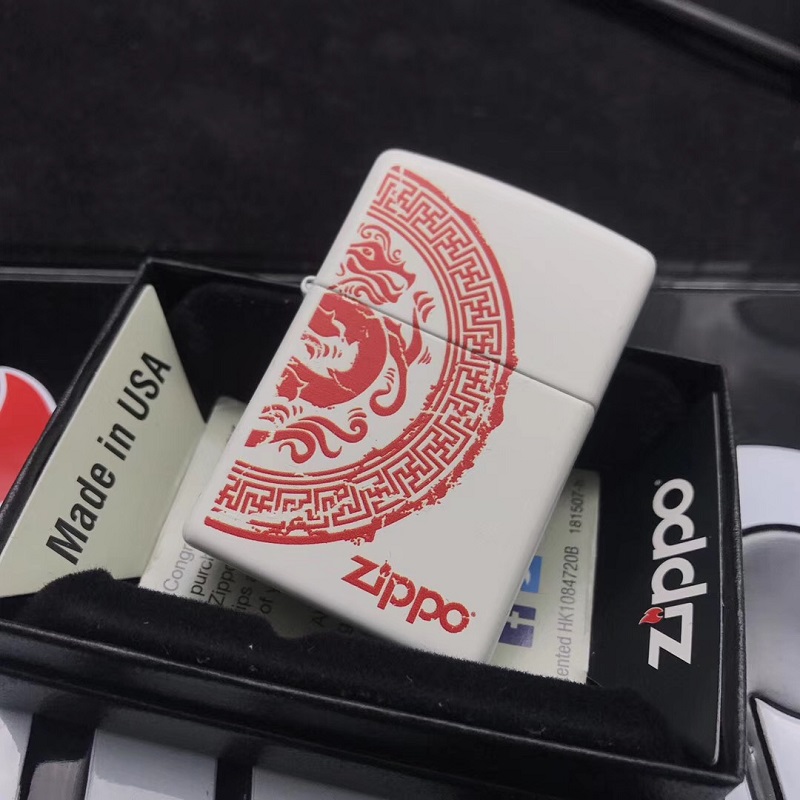 zippo之宝煤油打火机正品  白哑漆彩印红色中国龙图腾28855 礼物