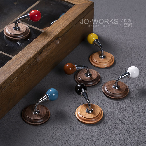 免打孔陶瓷挂钩欧式实木衣帽钩