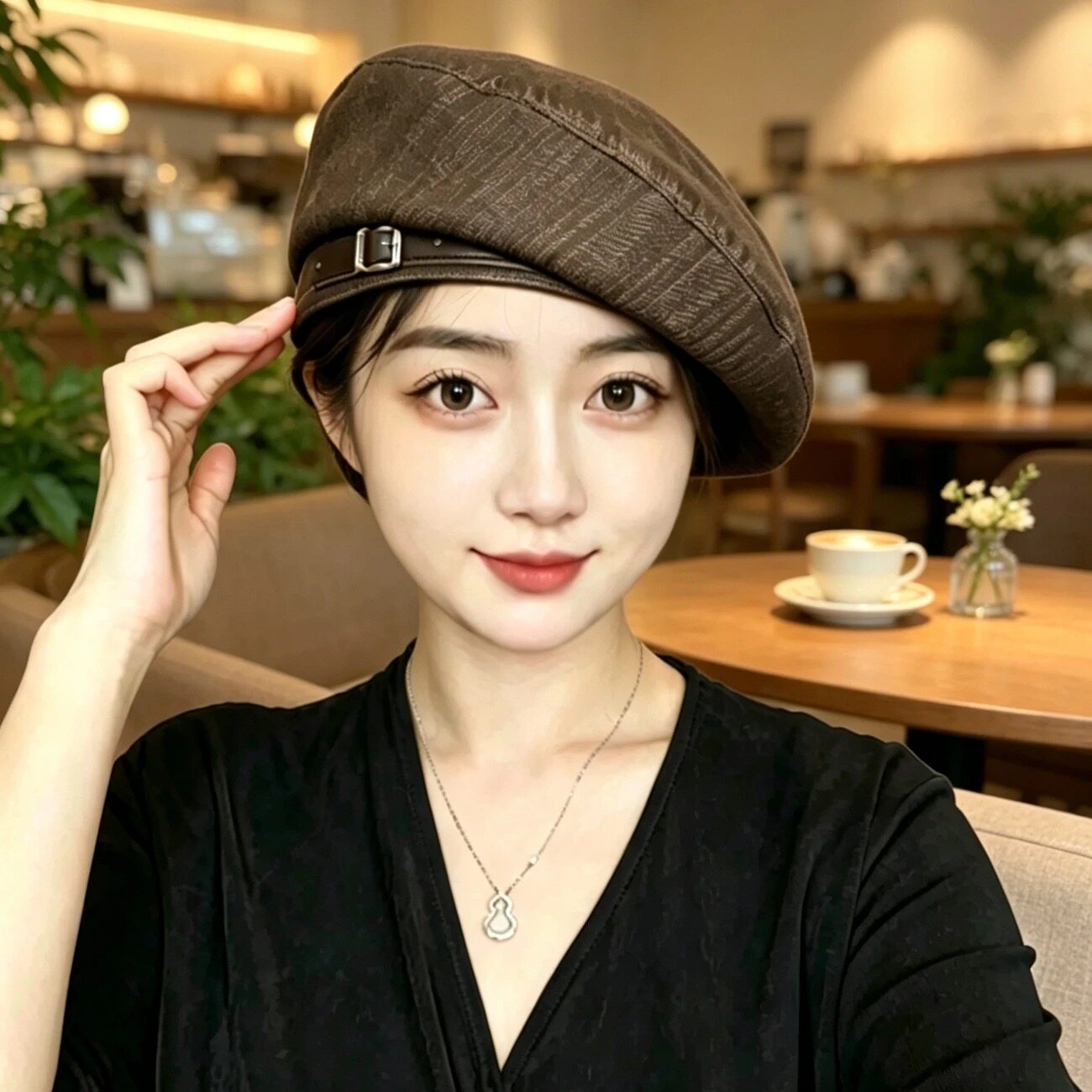 韩国网红金属皮带画家帽日系复古贝雷帽女秋季百搭时尚显脸小帽子