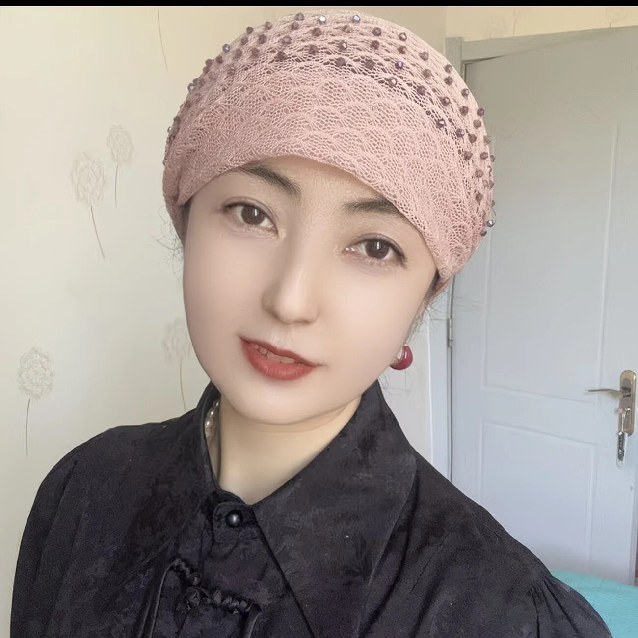 镂空蕾丝烫钻包头帽少数民族女士春夏薄款弹力小帽 时尚遮白发