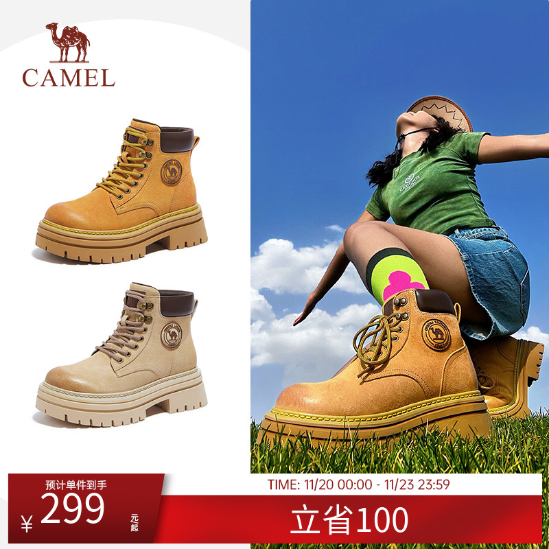 骆驼马丁靴女鞋2024秋季新款大黄靴厚底雪地靴登山鞋