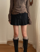 嬉皮少女 Steam Fish原创 复古嬉皮绑带流苏A字百褶裙内衬短裙