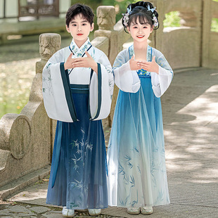 古装汉服儿童男童古风开笔礼弟子规三字经典诵读演出服成人国学服