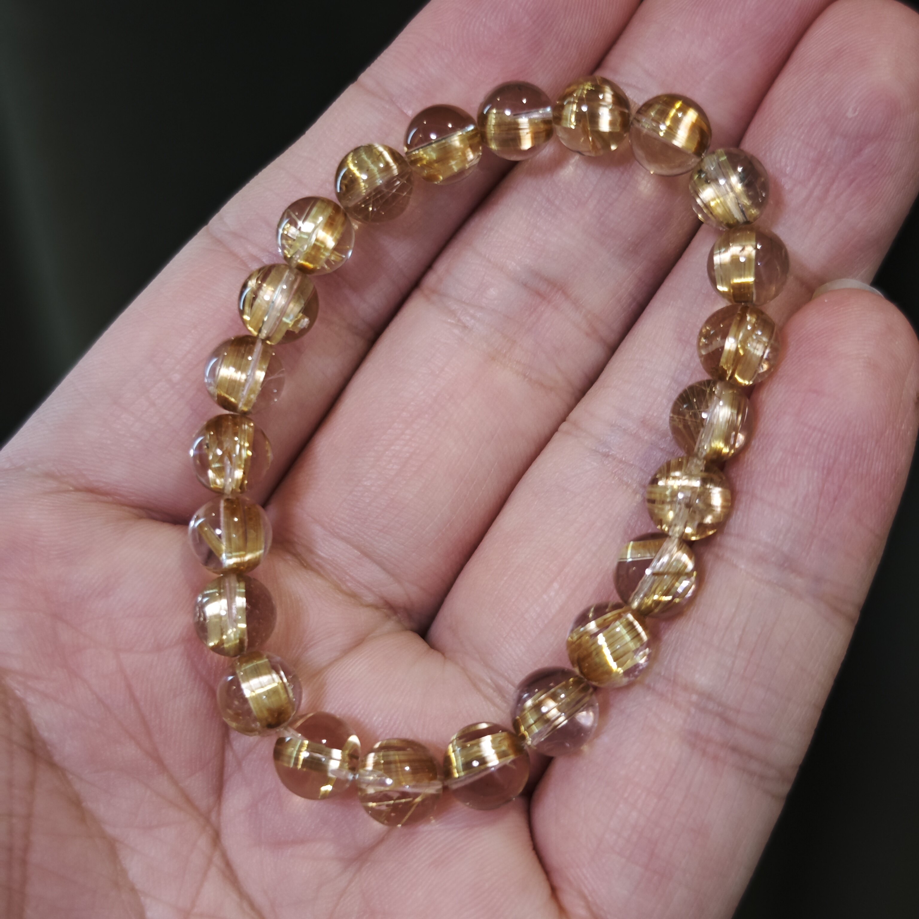 没炒黄蜡天然金发晶手链维纳斯发晶 钛晶手串 钛金烟花金发晶透体