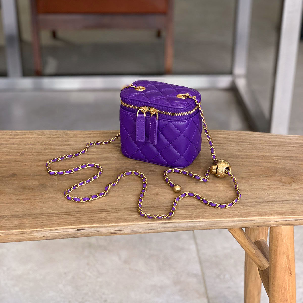 小香风盒子包小香盒子包真皮链条盒子包紫色包包小香风菱格链条包