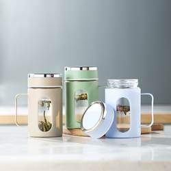 (E)办公室把手商务杯花茶泡茶杯密封带盖水杯礼品玻璃杯印制LOGO