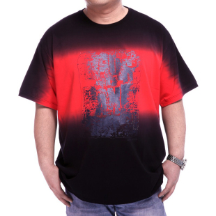 半袖 夏季 渐变镶钻青春圆领T恤加大号男士 短袖 纯棉莱卡加肥加大码