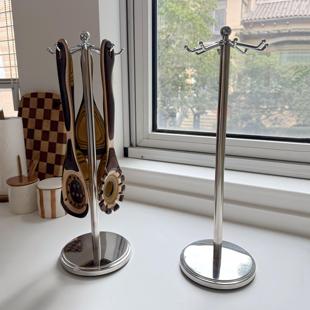 锅铲置物架 不锈钢厨房挂铲子勺子挂架旋转台面8钩免打孔收纳架