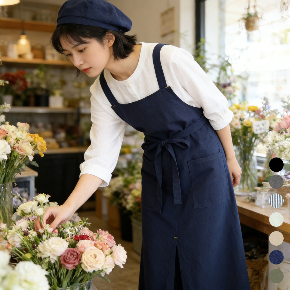 棉麻围裙女士专用年轻款咖啡店花店美容院背带韩版工作服定制logo