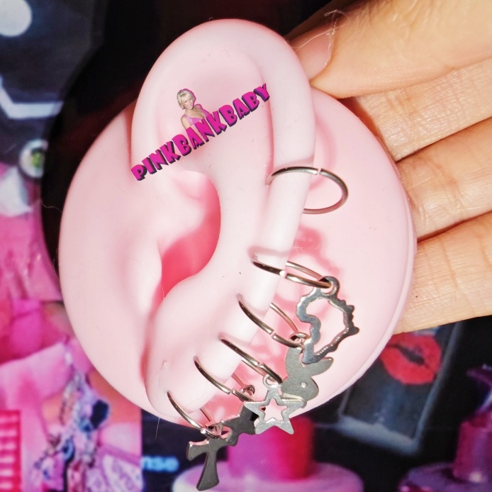 pinkbankbaby原创钛钢软圈兔子十字架吊坠鼻环耳环多用途环饰品