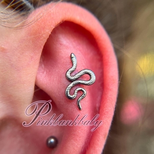 耳钉鼻钉唇钉平底穿刺饰品 Pinkbankbaby钛合金g23蛇形小众个性