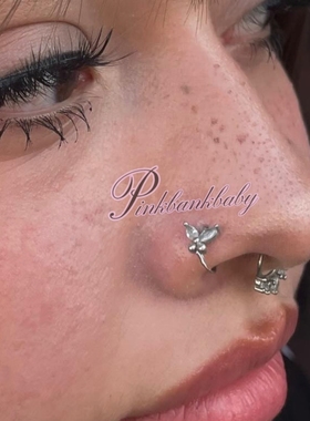 pinkbankbaby外贸欧美ins个性辣妹时髦蝴蝶铜镶锆石锆石软圈鼻环