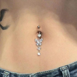 Butterfly Ring蝴蝶锆石吊坠纯钛肚脐钉肚脐环穿孔饰品 Belly