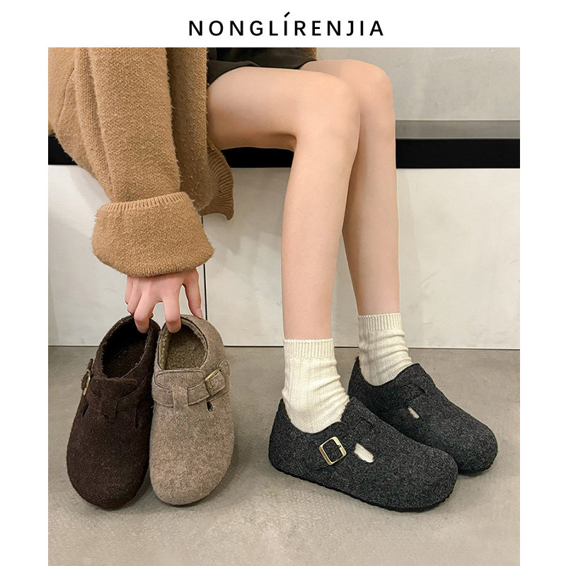 弄里人佳大码女鞋41-43码毛毛鞋25冬新款加绒保暖复古风棉鞋40 42