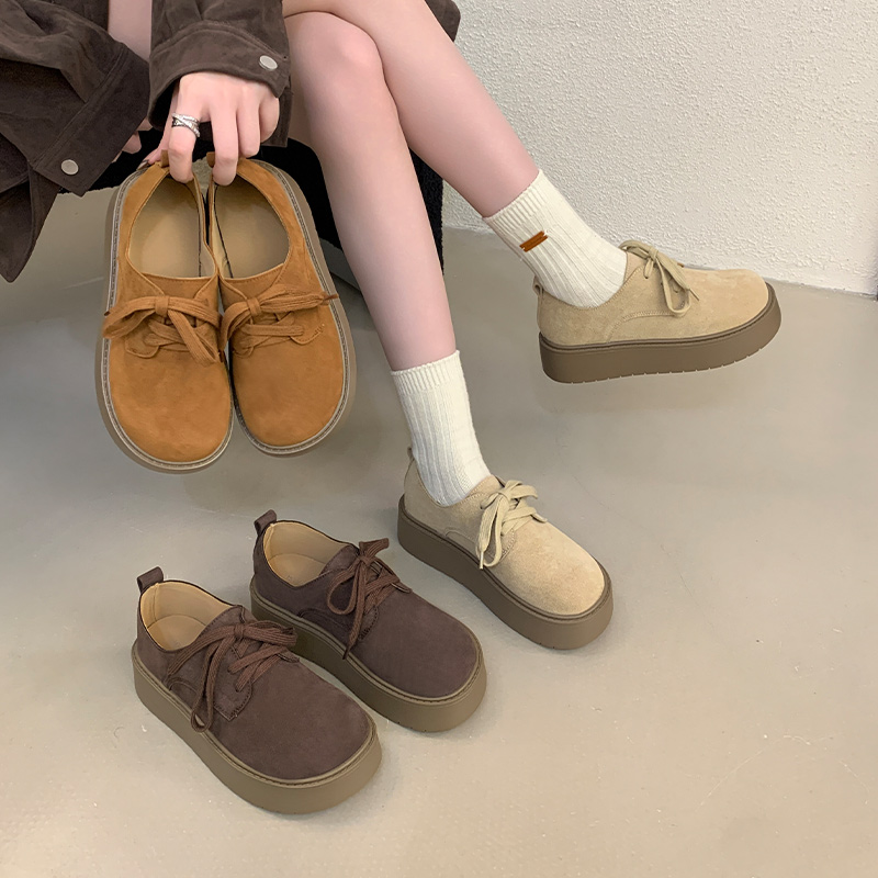 弄里人佳大码女鞋41-43码单鞋25秋新款厚底系带休闲风40 42宽胖脚
