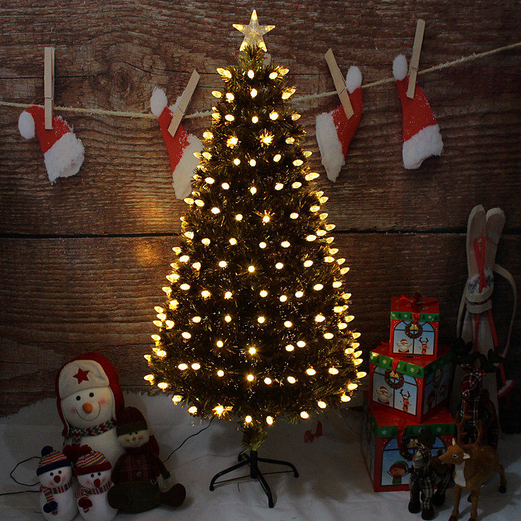 圣诞节装扮1.2、1.5、1.8、2.1米闪光发光松果金色叶子光纤圣诞树