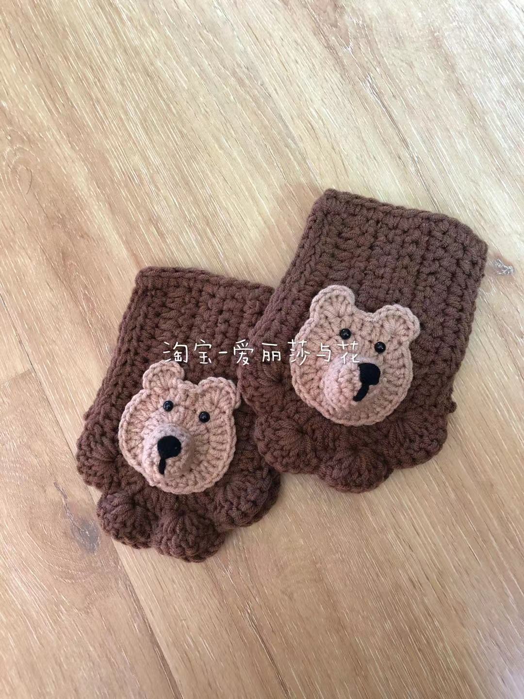 成品编织毛线自制可爱猫爪手套