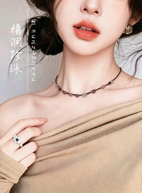 【彩萤石】多宝锁骨链天然石细项链小众百搭气质女款颈饰