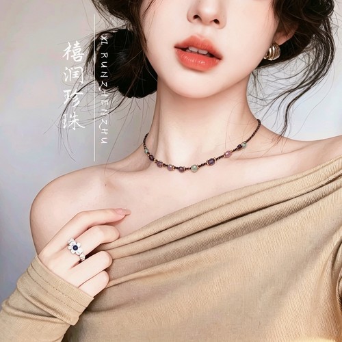 【彩萤石】多宝锁骨链天然石细项链小众百搭气质女款颈饰
