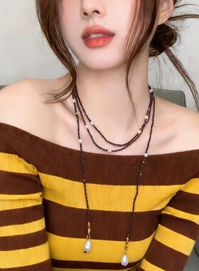 2026新款时尚百搭淡水珍珠长款项链配饰可绕三圈锁骨颈链