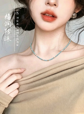 捷克琉璃+淡水珍珠项链精致细链显白百搭choker通勤约会叠戴颈链