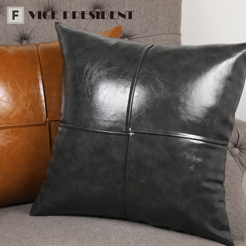 2025新款油蜡皮PU抱枕靠垫美式咖啡厅沙发靠背车载皮腰靠枕方抱枕