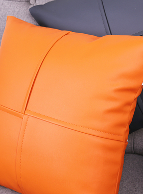 PU仿皮抱枕套橙灰色高端免洗纯色设计感午睡沙发靠垫包定制汽腰枕