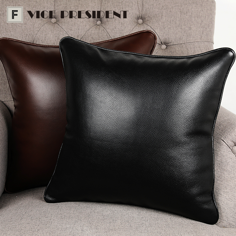 头层牛皮简约白真皮靠枕车载护腰