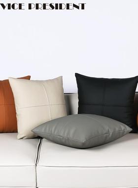 纳帕生态皮抱枕套客厅沙发靠枕垫napa轻奢简约仿牛皮真皮汽车护腰