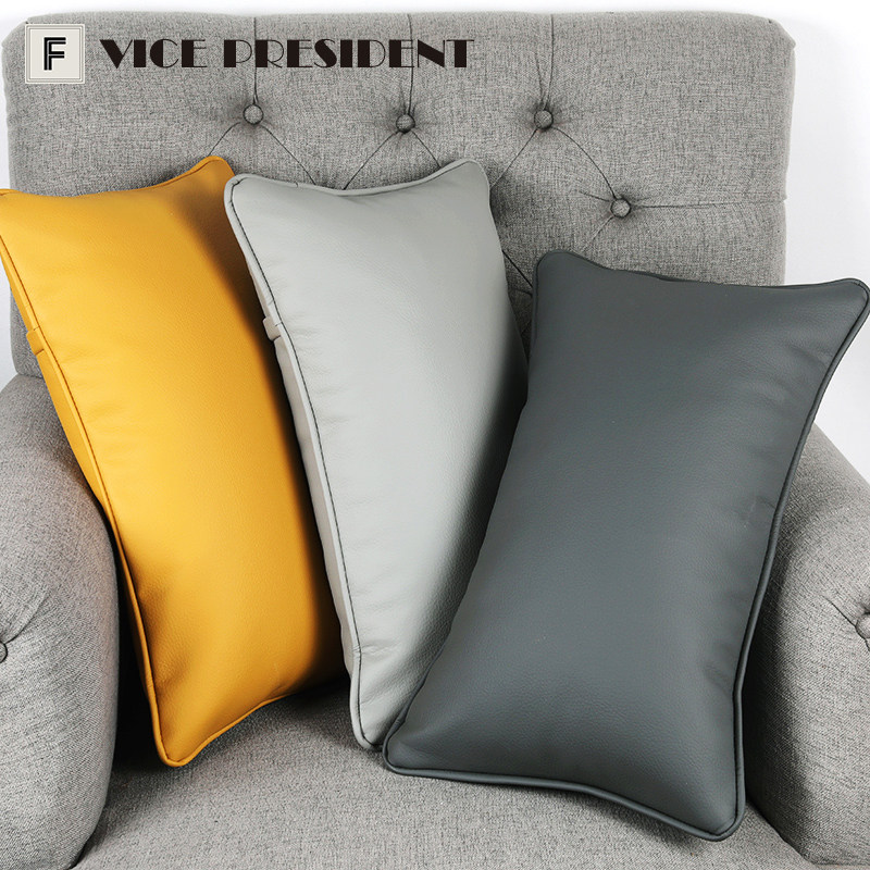 轻奢简欧头层生态皮仿真皮抱枕客厅沙发靠腰枕样板间牛皮靠垫汽车