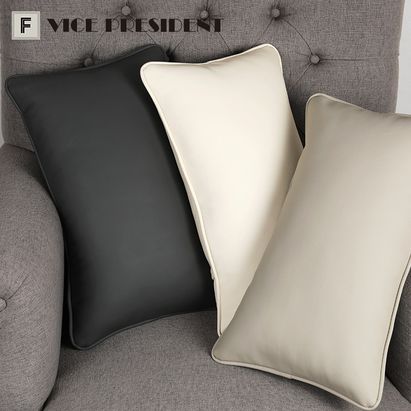 生态软牛皮抱枕客厅沙发奶咖靠垫办公室汽车护腰枕靠包样板间靠背