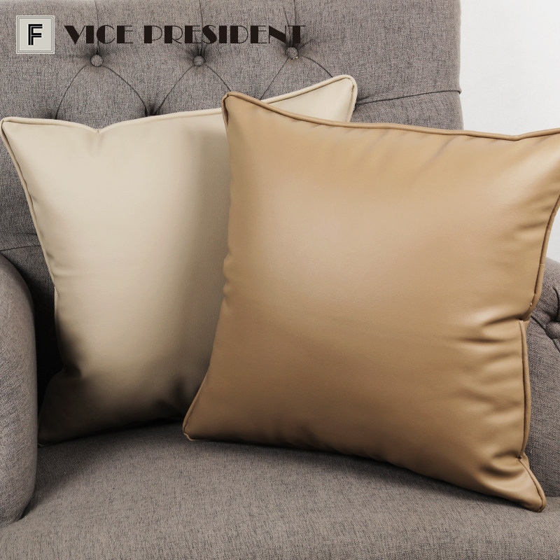 pu软牛皮抱枕腰枕靠枕复古奶油风客厅沙发靠背垫枕头大号橙色定制