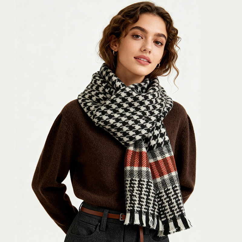 JESSIEJANE2025新款羊毛千鸟格围巾女冬季高级感披肩两用送礼甄选