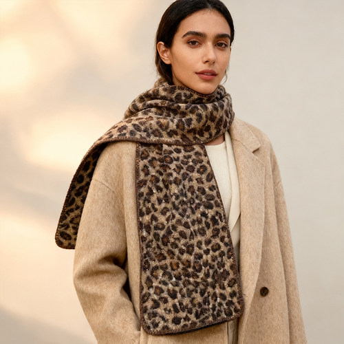 秋冬高级感加厚豹纹保暖围巾