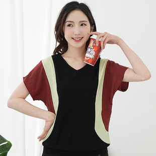 上衣胖妹妹短袖 艾依琪格2025年适合胖mm 显瘦V领蝙蝠袖 大码 夏装
