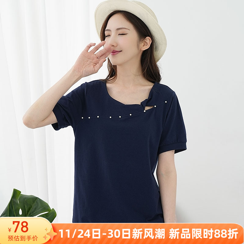 休闲缕空钉珠短袖2025胖妹妹t恤